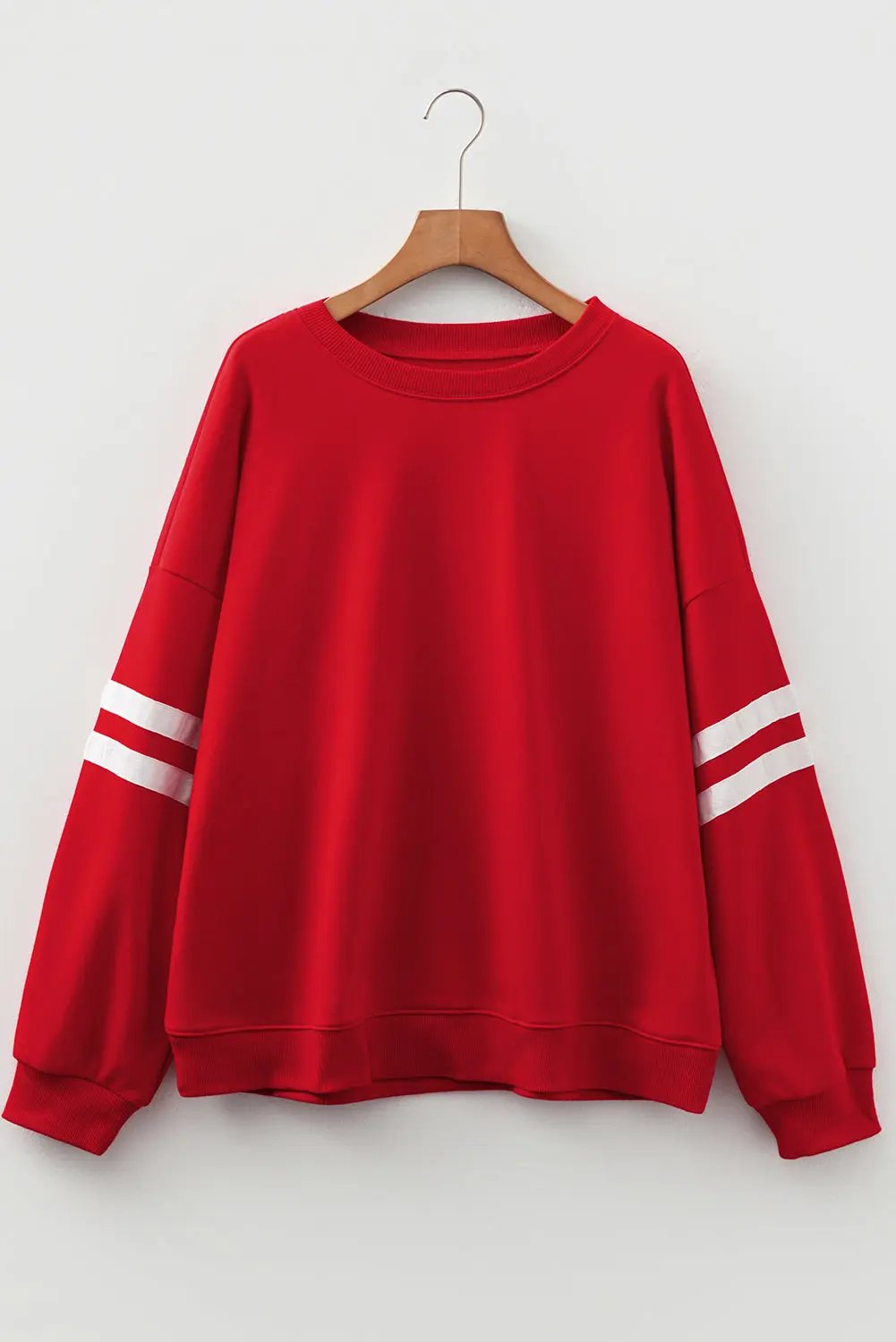 Fiery Red Varsity Striped Detail Crew Neck Plus Sweatshirt Dear-Lover Dropshipping